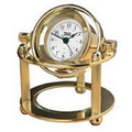 Maritime Desk Clock. Solid Brass. Etched Glass Plate.